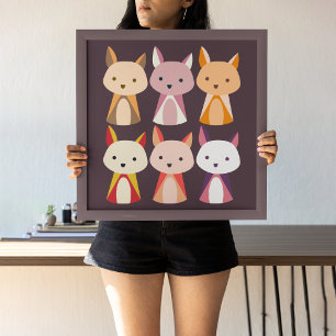 Colorful Fox Cartoon Canvas Afdruk