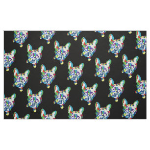 Colorful French Bulldogs op zwart Stof
