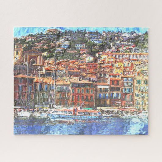 Colorful French Riviera Coast Aquarelle Art Legpuzzel (Horizontaal)