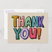 Colorful Fun Hand Lettered Dank u Briefkaart (Voorkant / Achterkant)