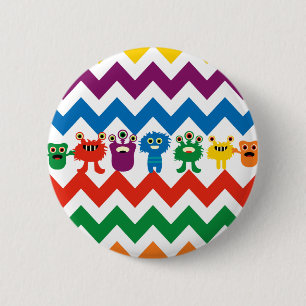 Colorful Fun Monsters Cute Chevron Striped Pattern Ronde Button 5,7 Cm