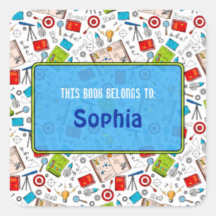Colorful Fun School Science Pattern gepersonalisee Vierkante Sticker