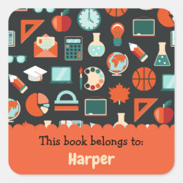 Colorful Fun School Supplies Pattern Vierkante Sticker