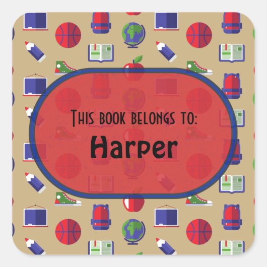 Colorful Fun School Supplies Pattern Vierkante Sticker (Voorkant)