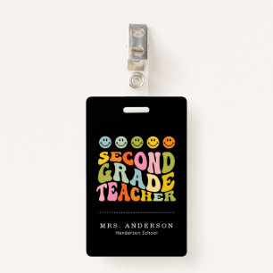 Colorful Fun Second Grade Teacher Custom Name Badge