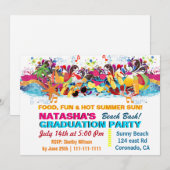 Colorful Fun Summer Beach Graduparty Kaart (Voorkant / Achterkant)