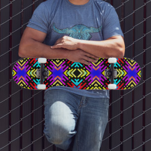 Colorful Funky Geometric Pattern Skateboard