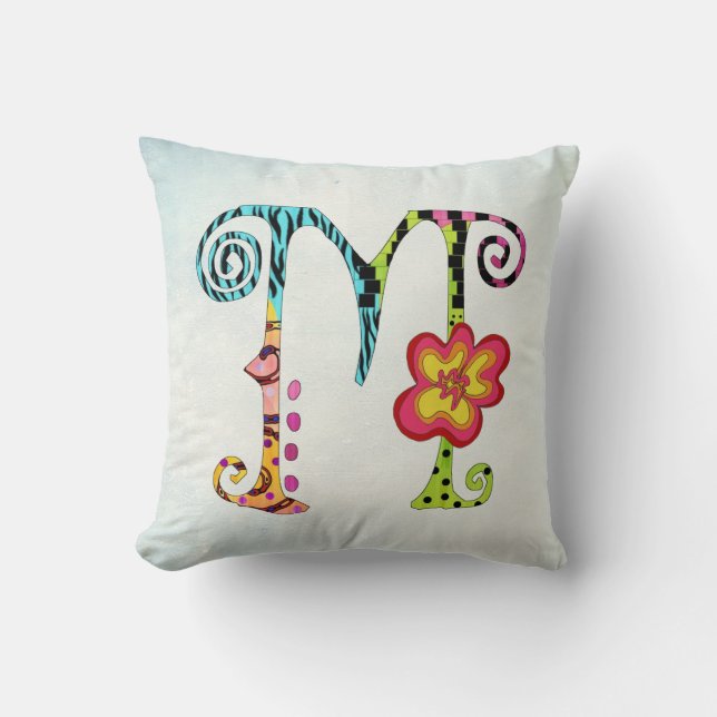 Colorful Funky Letter M Monogram Sierkussen (Voorkant)