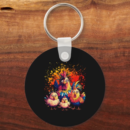 Colorful Funny Chicken Art Sleutelhanger (Voorkant)