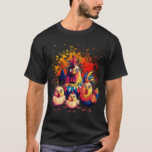 Colorful Funny Chicken Art T-shirt (Voorkant)