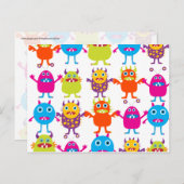 Colorful Funny Monster Party Creath Bash Briefkaart (Voorkant / Achterkant)