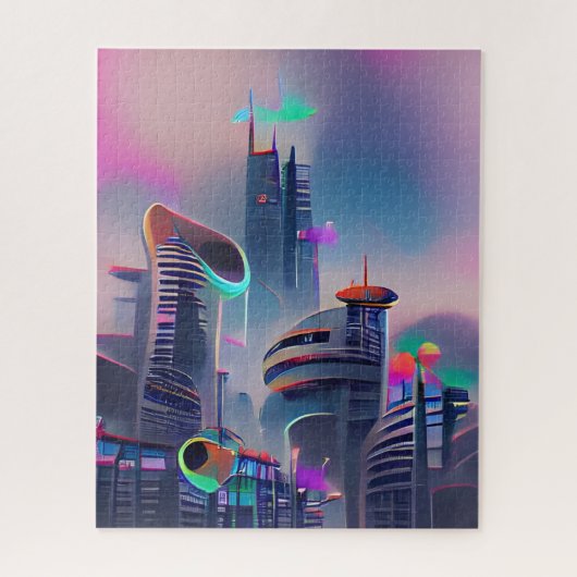 Colorful Futuristic City | Uitdagend hard Legpuzzel (Verticaal)