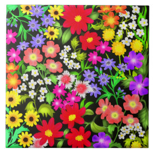 Colorful Garden Flowers Tile Tegeltje