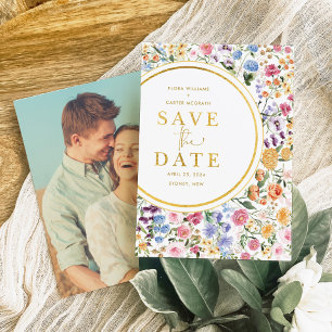 Colorful Garden Flowers Weddenschap Save the Date Aankondiging