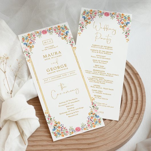 Colorful Garden Flowers Wildflower Wedding Program