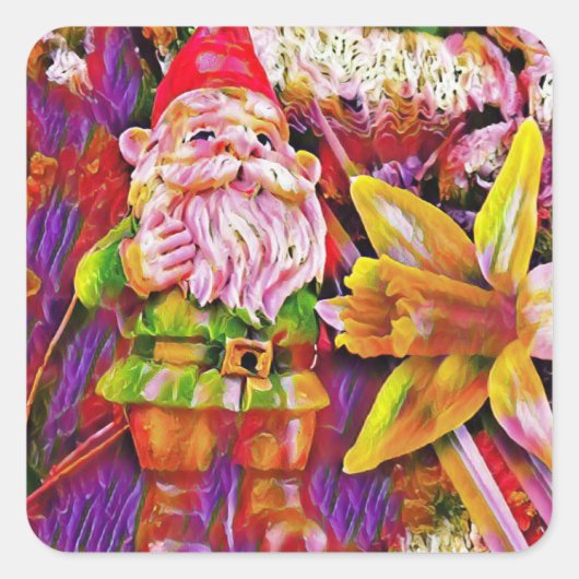 Colorful Garden Gnome Vierkante Sticker (Voorkant)