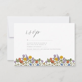 Colorful Garden watercolor Wildflower wedding RSVP Kaartje