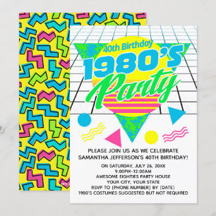 Colorful Geometric 1980s 80s 40th Birthday Party Kaart