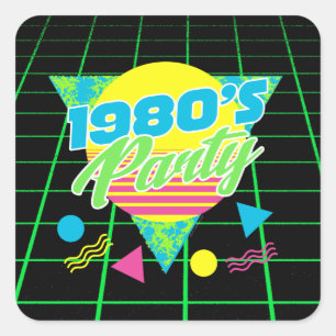 Colorful Geometric 1980s 80s Birthday Party Vierkante Sticker