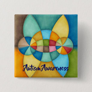 Colorful Geometric Abstract Autism Awareness Vierkante Button 5,1 Cm