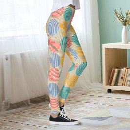 Colorful Geometric Abstract Circles On Cream Leggings