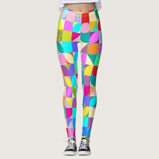 Colorful Geometric Abstract Fun Graphic Cool Leggings (Voorkant)
