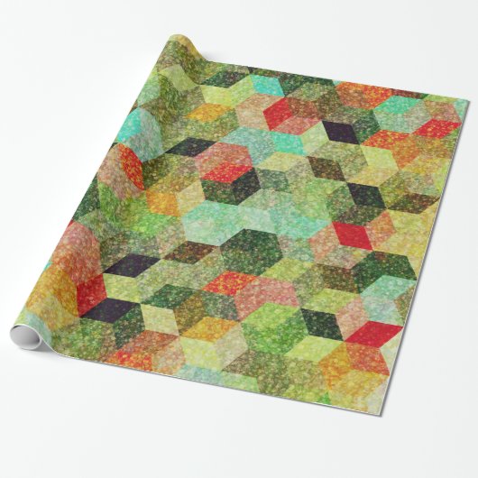 Colorful Geometric Cubes Pattern Cadeaupapier (Uitgerold)