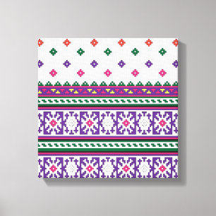 Colorful Geometric Folk Art-ontwerp met bloemen Canvas Afdruk