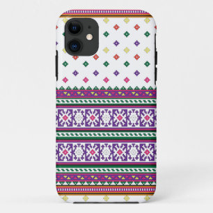 Colorful Geometric Folk Art-ontwerp met bloemen iPhone 11 Hoesje
