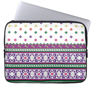 Colorful Geometric Folk Art-ontwerp met bloemen Laptop Sleeve