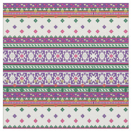 Colorful Geometric Folk Art-ontwerp met bloemen Stof