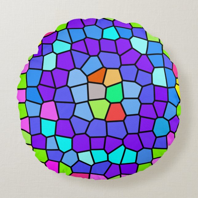 Colorful Geometric Mosaic Rond Kussen (Voorkant)