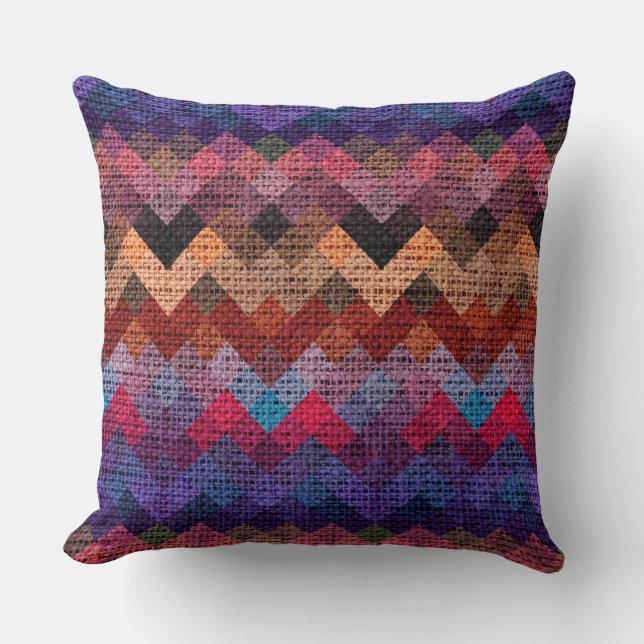 Colorful Geometric Pattern Burlap Rustic #3 Kussen (Voorkant)