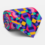 Colorful geometric-patterned tie displayed  stropdas (Opgerold)
