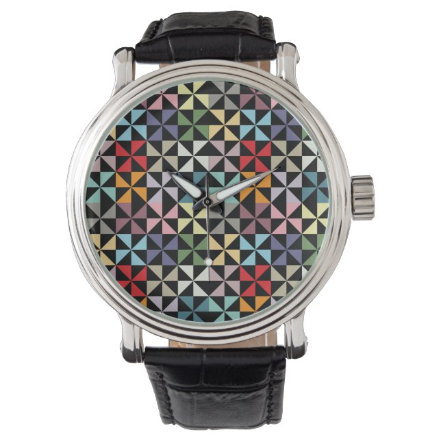 Colorful Geometric Pinrad Black Horloge (Voorkant)