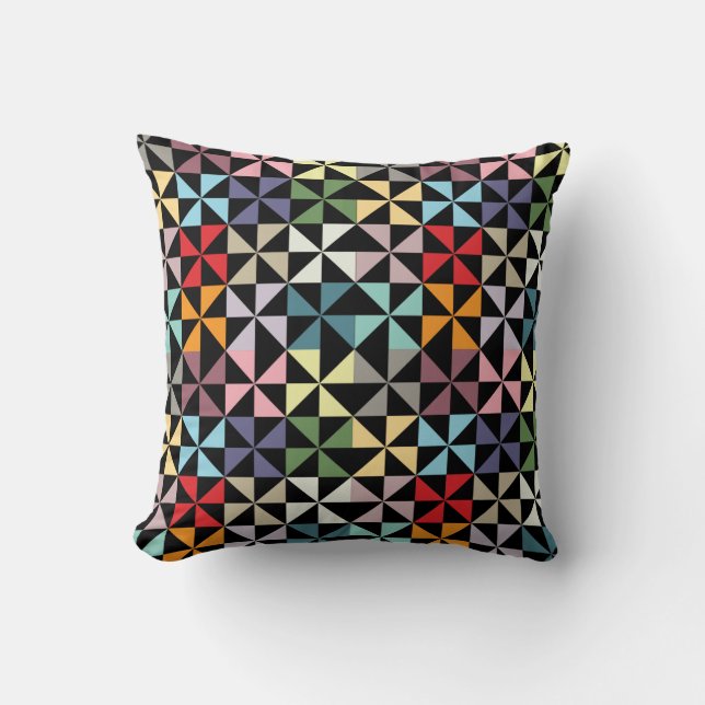 Colorful Geometric Pinrad Black Kussen (Voorkant)