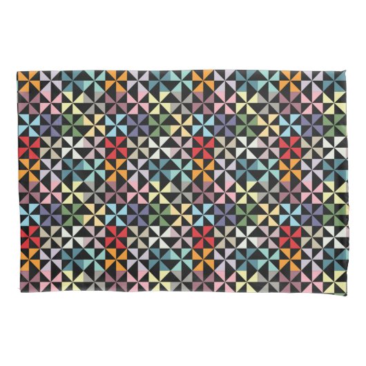 Colorful Geometric Pinrad Black Kussensloop (Voorkant)