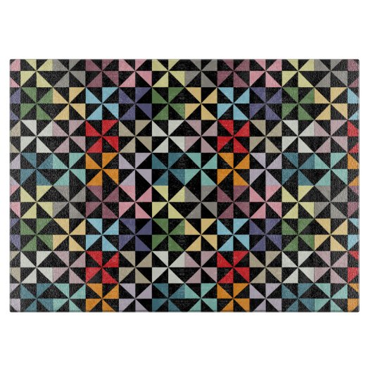 Colorful Geometric Pinrad Black Snijplank (Voorkant)