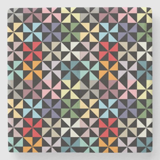Colorful Geometric Pinrad Black Stenen Onderzetter (Voorkant)