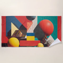 Colorful Geometric Shapes on Red Background Strandlaken