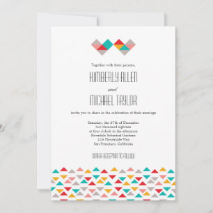Colorful Geometric Triangle Hearts Weddenschap Kaart