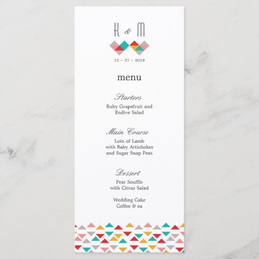 Colorful Geometric Triangle Hearts Weddenschap Menu (Voorkant)