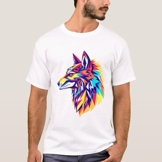 Colorful Geometric Wolf T-Shirt (Devant)