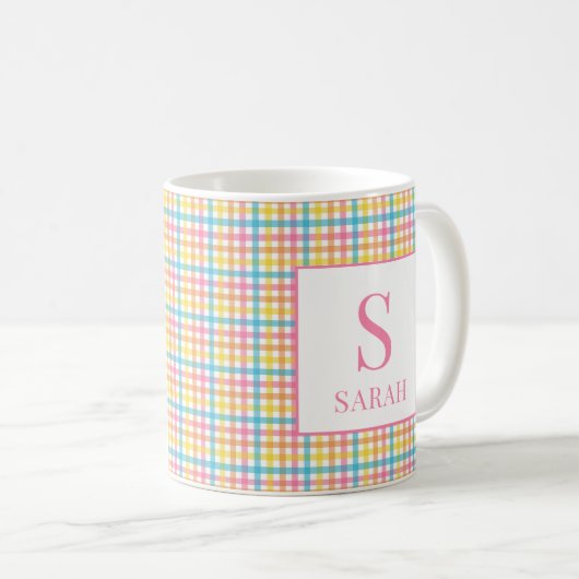 Colorful Gingham Check Custom Name Initial Mug (Devant droit)