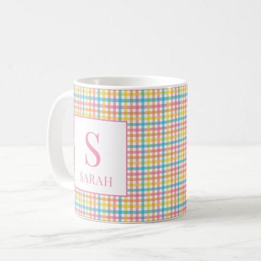 Colorful Gingham Check Custom Name Initial Mug (Devant gauche)