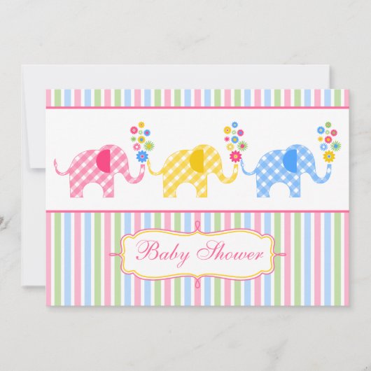 Colorful Gingham Elephants Baby shower Kaart (Voorkant)