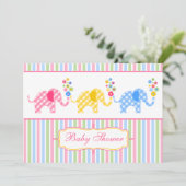 Colorful Gingham Elephants Baby shower Kaart (Staand voorkant)
