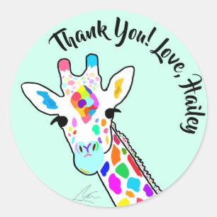 Colorful Giraffe Modern Art Munt Ronde Sticker