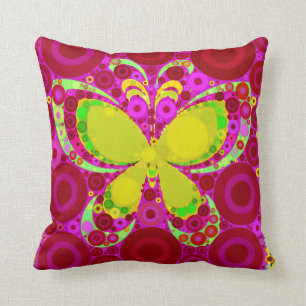 Colorful Girly Butterfly Circle Mosaic Pink Yellow Kussen