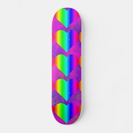 Colorful Girly Rainbow Hearts Fun Teen Pattern Skateboard (Voorkant)